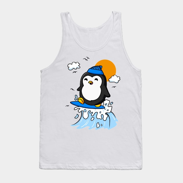 Penguin Surfing Funny Tank Top by Candy Store